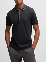 Interlock Cotton Polo Shirt with Striped Collar