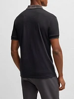 Interlock Cotton Polo Shirt with Striped Collar