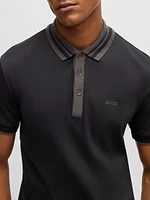 Interlock Cotton Polo Shirt with Striped Collar