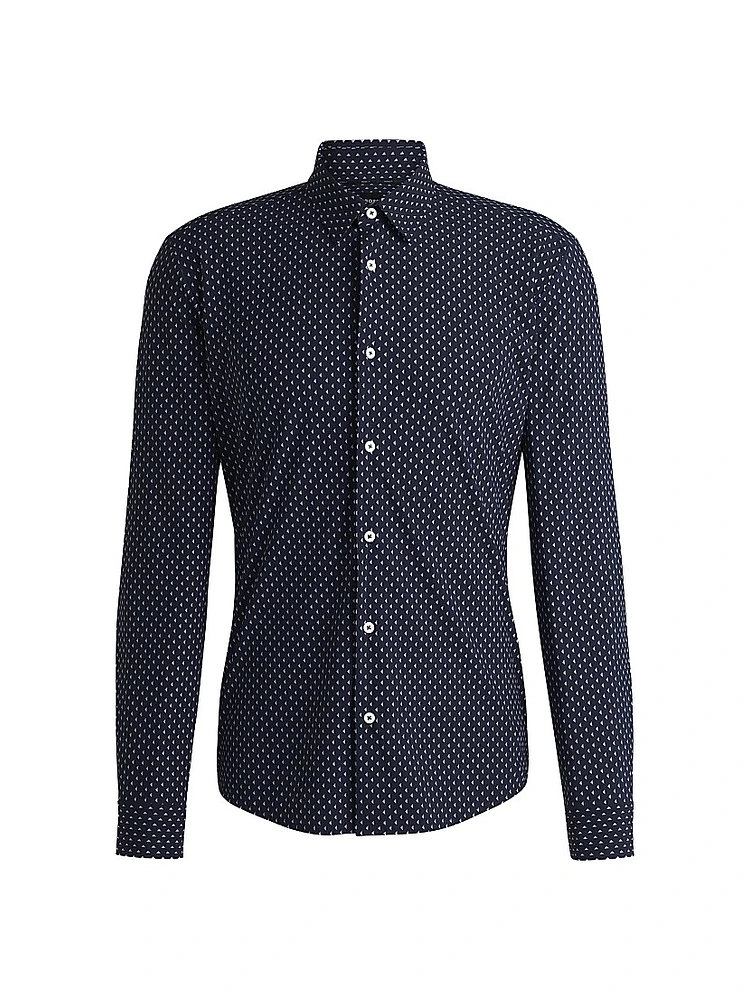 Slim-Fit Shirt Geometric-Print Performance-Stretch Fabric