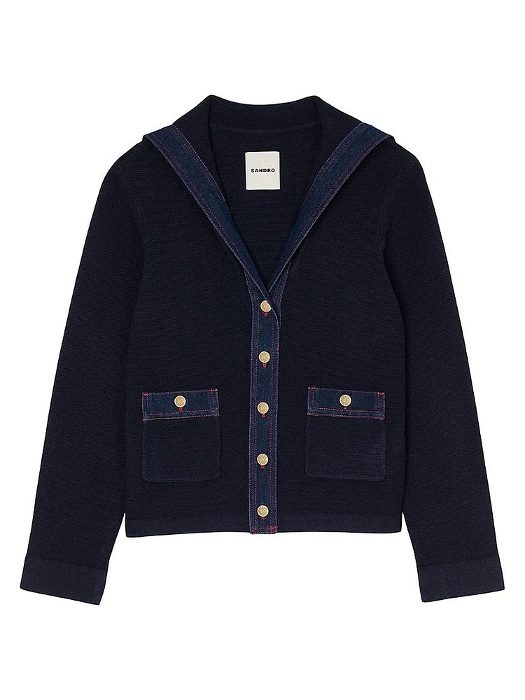 Cardigan with Denim Details