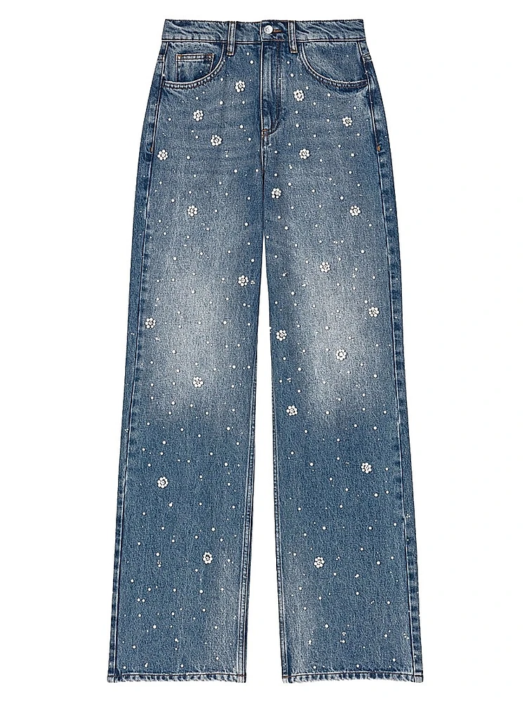 Wide-Leg Embroidered Jeans