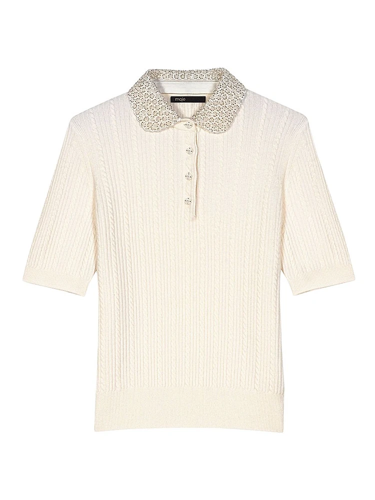 Jewellery Collar Knit Polo Short Sleeve Shirt