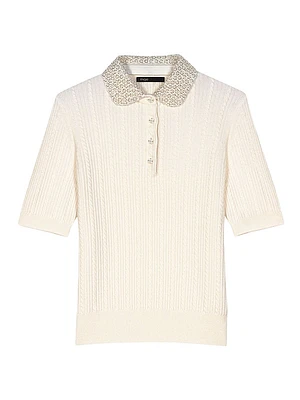 Jewellery Collar Knit Polo Short Sleeve Shirt