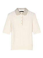 Jewellery Collar Knit Polo Short Sleeve Shirt