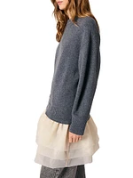 Wool and Organza Dual-Fabric Dress