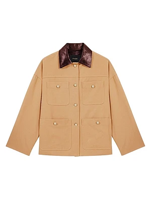 Cotton Coat with Leather Collar
