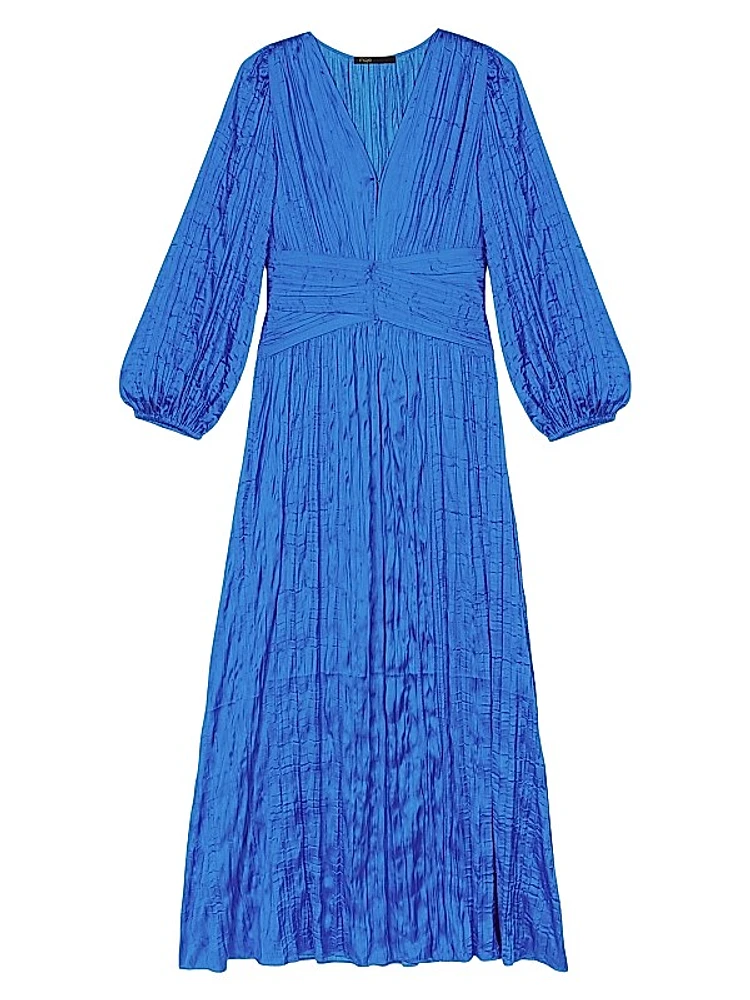 Pleated Satin Maxi Dress