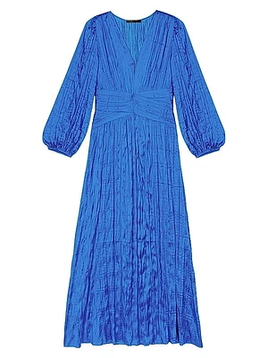 Pleated Satin Maxi Dress