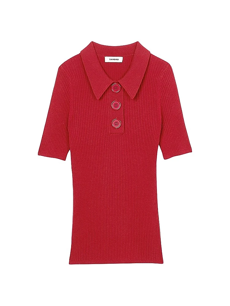 Rib Knit Polo Shirt