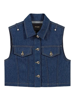 Denim Cropped Sleeveless Jacket