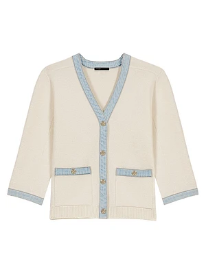 Long Sleeve Cardigan with Denim Details
