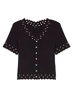 Cropped Cardigan with Eyelets