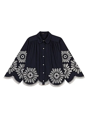 Cropped Blouse with Crochet Detail
