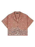 Patterned Rhinestone Cropped Shirt