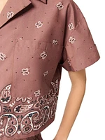 Patterned Rhinestone Cropped Shirt