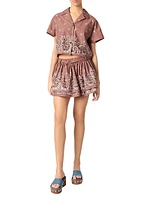 Patterned Rhinestone Cropped Shirt