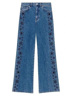 Embroidered Jeans with Rhinestones
