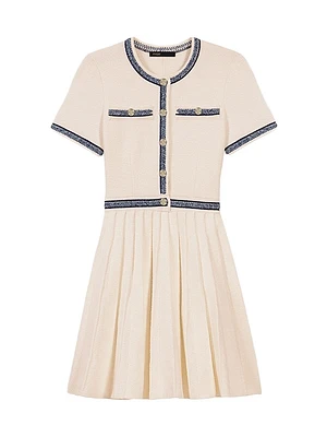 Pleated Knit Mini Dress