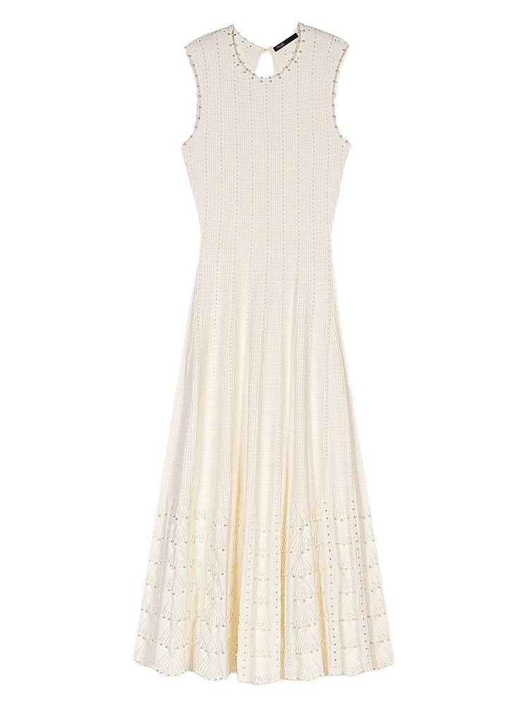 Beaded Pointelle Knit Maxi Dress