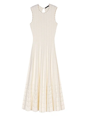 Beaded Pointelle Knit Maxi Dress