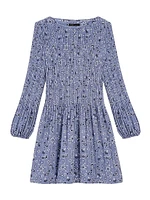Patterned Pleated Mini Dress