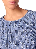 Patterned Pleated Mini Dress