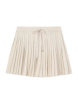 Rhinestone Striped Pleated Skirt