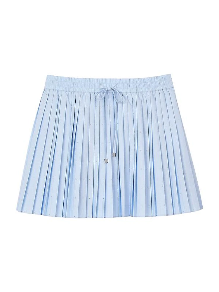 Short Pleated Rhinestone Mini Skirt