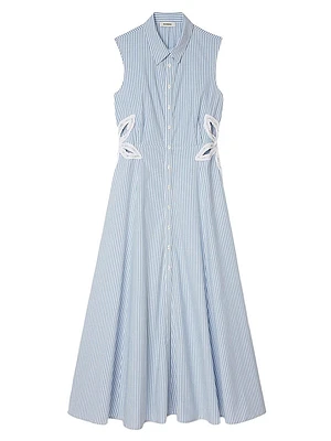 Stripy Embroidered Midi Dress