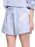 Striped Shorts with Flower Details