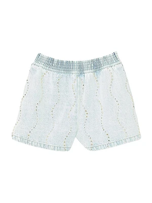 Beaded and Rhinestone Denim Shorts