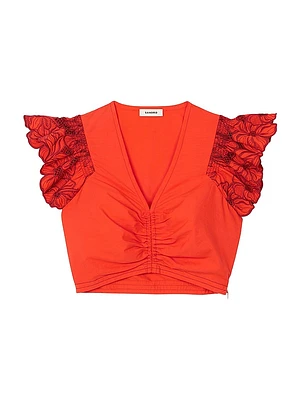 Crop Top with Embroidered Sleeves