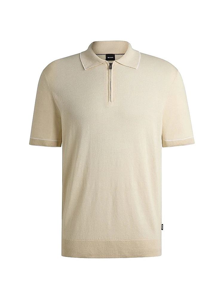 Linen-Blend Sweater with Zip Placket
