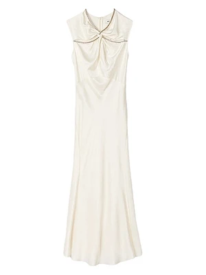 Satin Maxi Dress with Rhinestones
