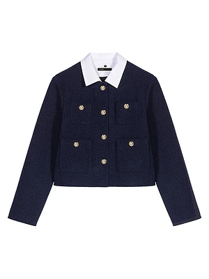 Short Tweed Jacket Removable Collar