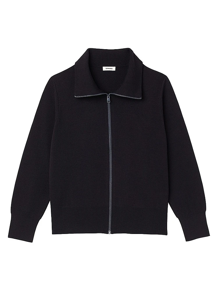 Zip-Up Wool Cardigan