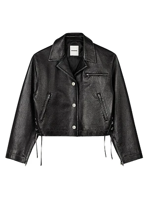 Distressed Cropped Leather Jacket