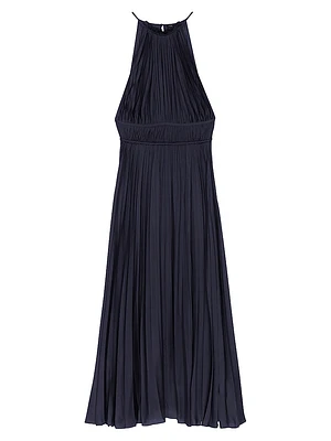 Pleated Satin Maxi Dress