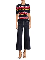 Azure Front High-Rise Wide-Leg Crop Pants