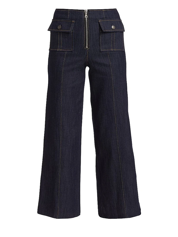 Azure Front High-Rise Wide-Leg Crop Pants