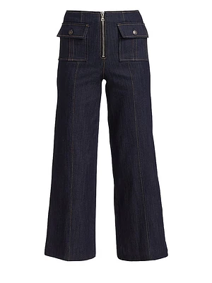 Azure Front High-Rise Wide-Leg Crop Pants