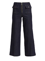Azure Front High-Rise Wide-Leg Crop Pants