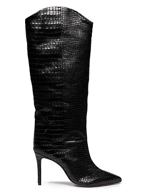 Maryana 90MM Croc-Embossed Leather Stiletto Boots