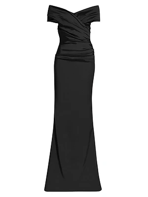 Off-The-Shoulder Ruched Satin Gown