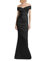 Off-The-Shoulder Ruched Satin Gown