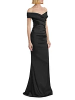 Off-The-Shoulder Ruched Satin Gown