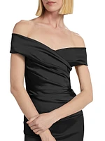 Off-The-Shoulder Ruched Satin Gown