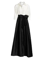 Collared Taffeta Ball Gown
