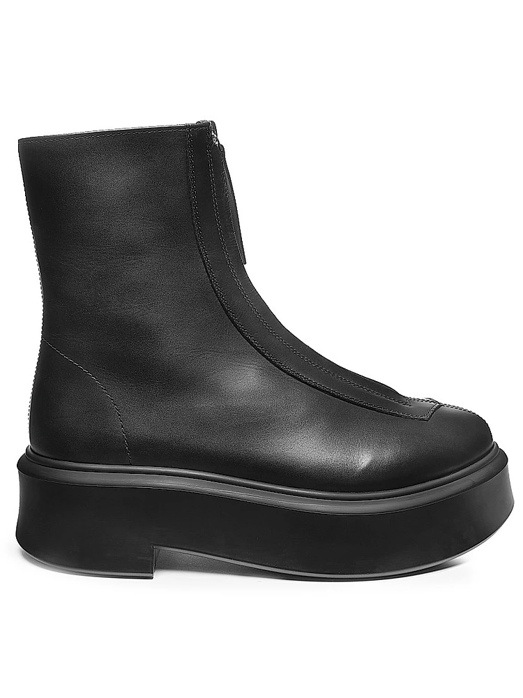 Zippered Platform Leather Combat Boots